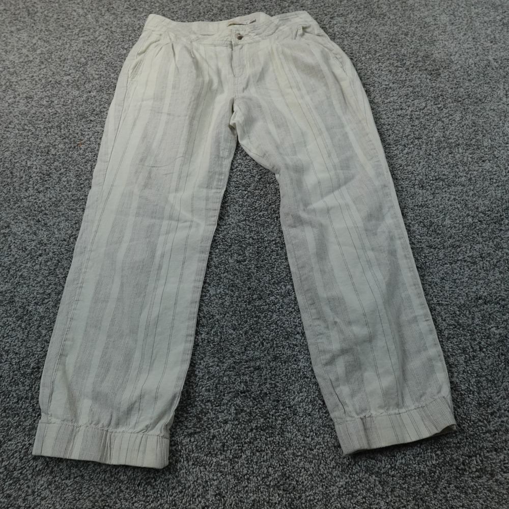 Prana Pants Womens 6 Beige Striped Hemp Organic Cotton Pleated Jogger Chino Boho